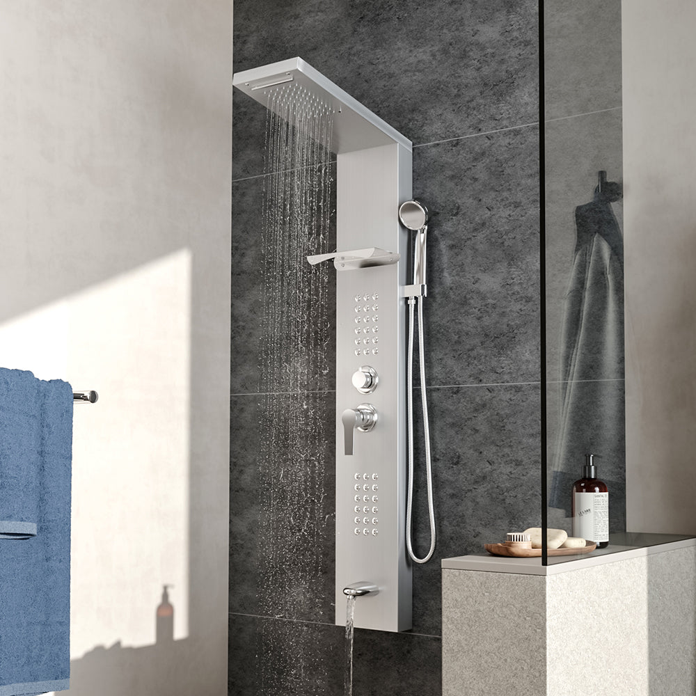 135cm H 5 Function Bathroom Silver Shower Panel with Hand Shower Head - House Comfort