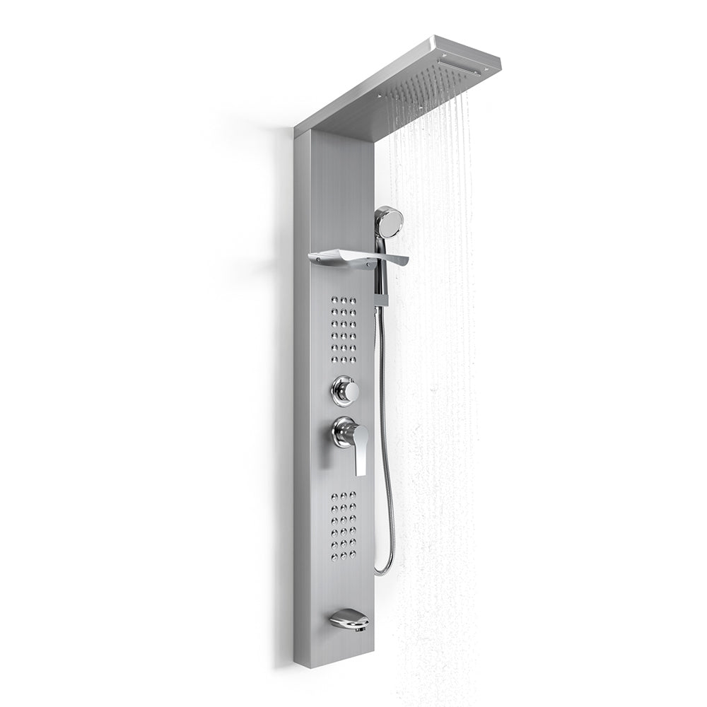 135cm H 5 Function Bathroom Silver Shower Panel with Hand Shower Head - House Comfort
