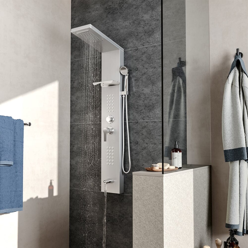 135cm H 5 Function Bathroom Silver Shower Panel with Hand Shower Head - House Comfort