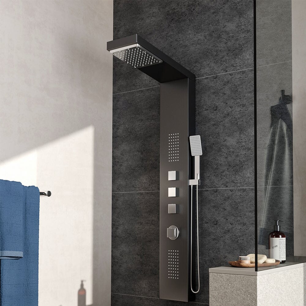 135cm H Bathroom Black Shower Tower Panel with 2 Large Body Jets & Hand Shower - House Comfort