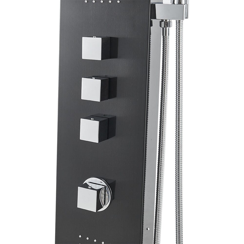135cm H Bathroom Black Shower Tower Panel with 2 Large Body Jets & Hand Shower - House Comfort