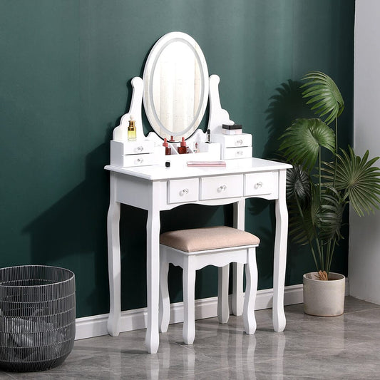 135cm H Makeup Vanity Desk Set with LED Lighting - House Comfort