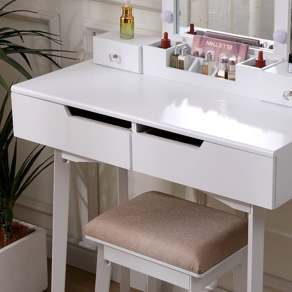 137cm H Modern Makeup Desk Set with Lighted Mirror and Stool - House Comfort