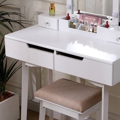 137cm H Modern Makeup Desk Set with Lighted Mirror and Stool - House Comfort