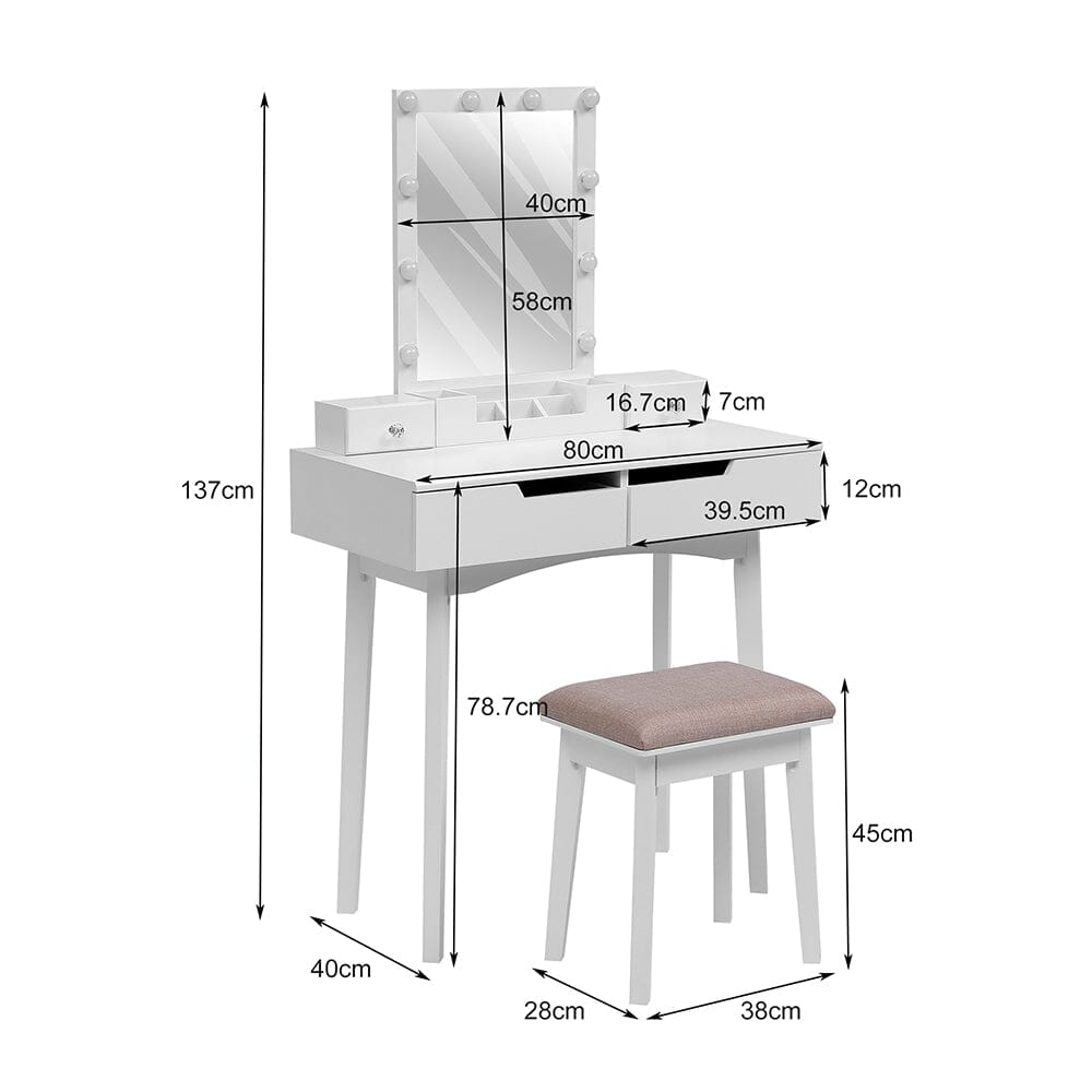 137cm H Modern Makeup Desk Set with Lighted Mirror and Stool - House Comfort