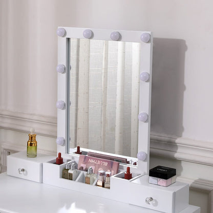 137cm H Modern Makeup Desk Set with Lighted Mirror and Stool - House Comfort