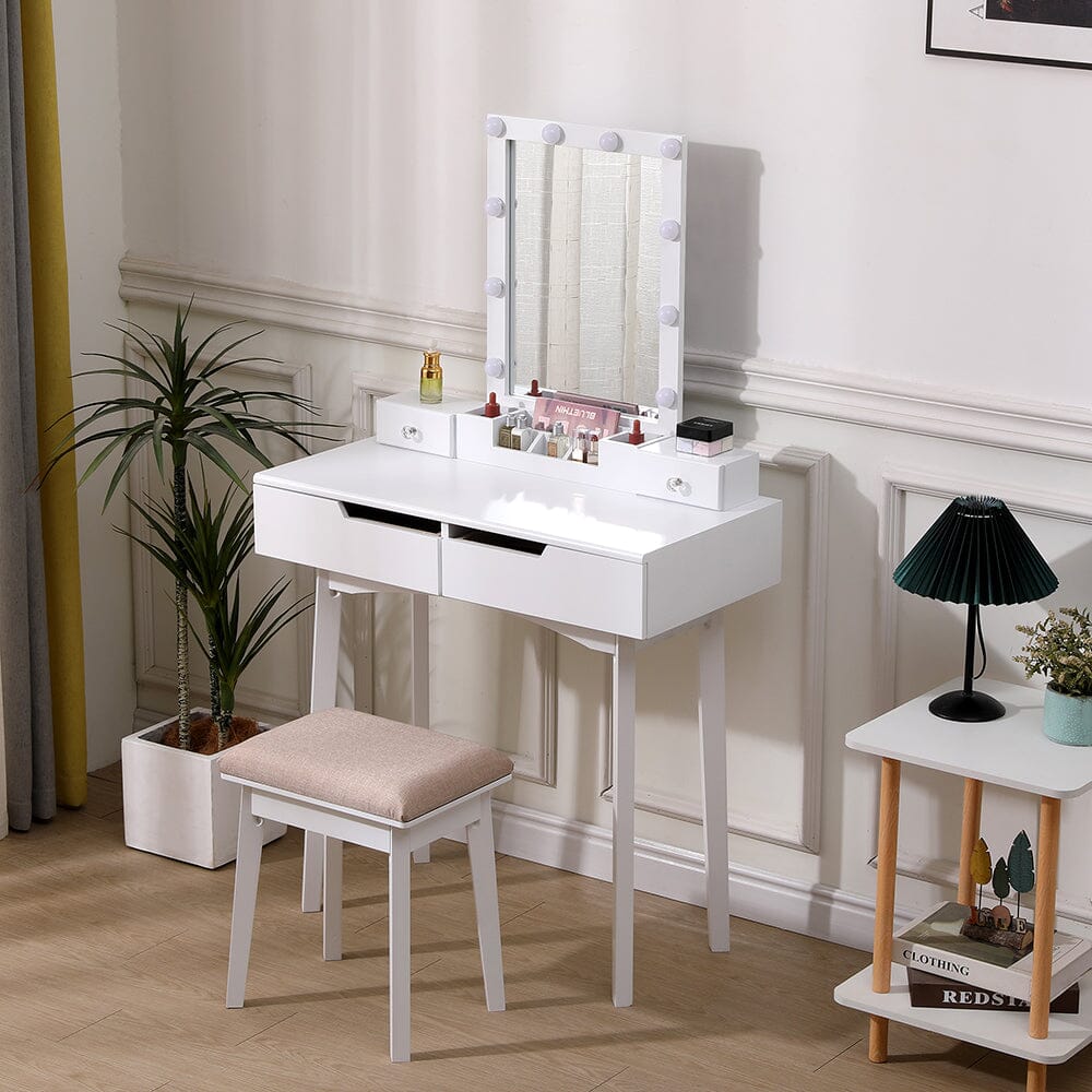137cm H Modern Makeup Desk Set with Lighted Mirror and Stool - House Comfort