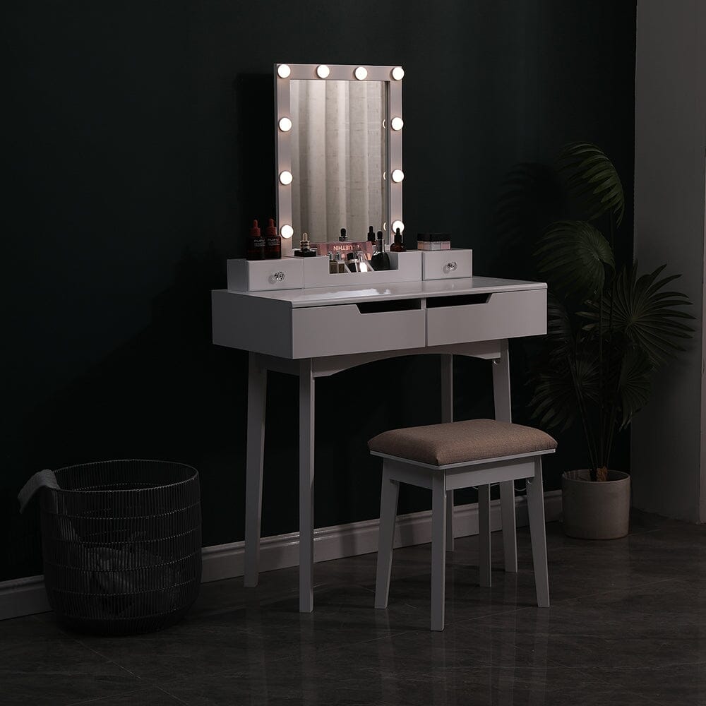 137cm H Modern Makeup Desk Set with Lighted Mirror and Stool - House Comfort
