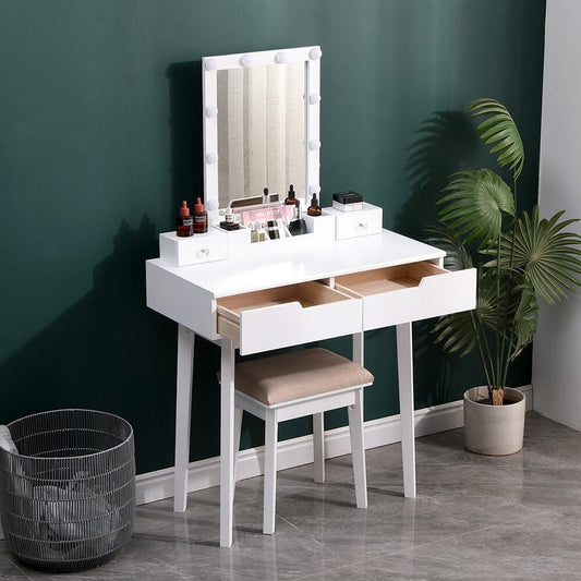 137cm H Modern Makeup Desk Set with Lighted Mirror and Stool - House Comfort