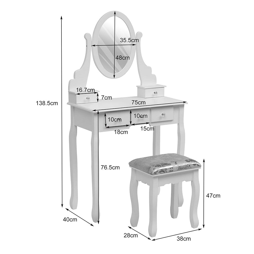 138.5cm H Makeup Vanity Desk with Mirror and Stool - House Comfort