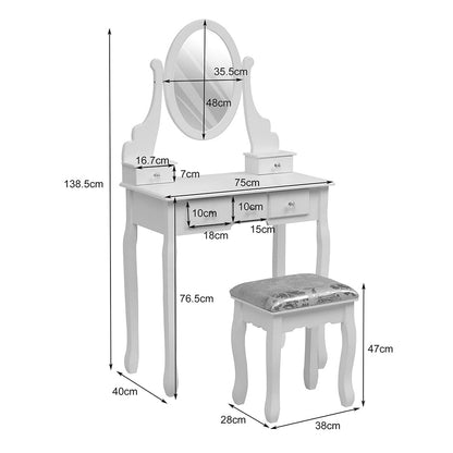 138.5cm H Makeup Vanity Desk with Mirror and Stool - House Comfort