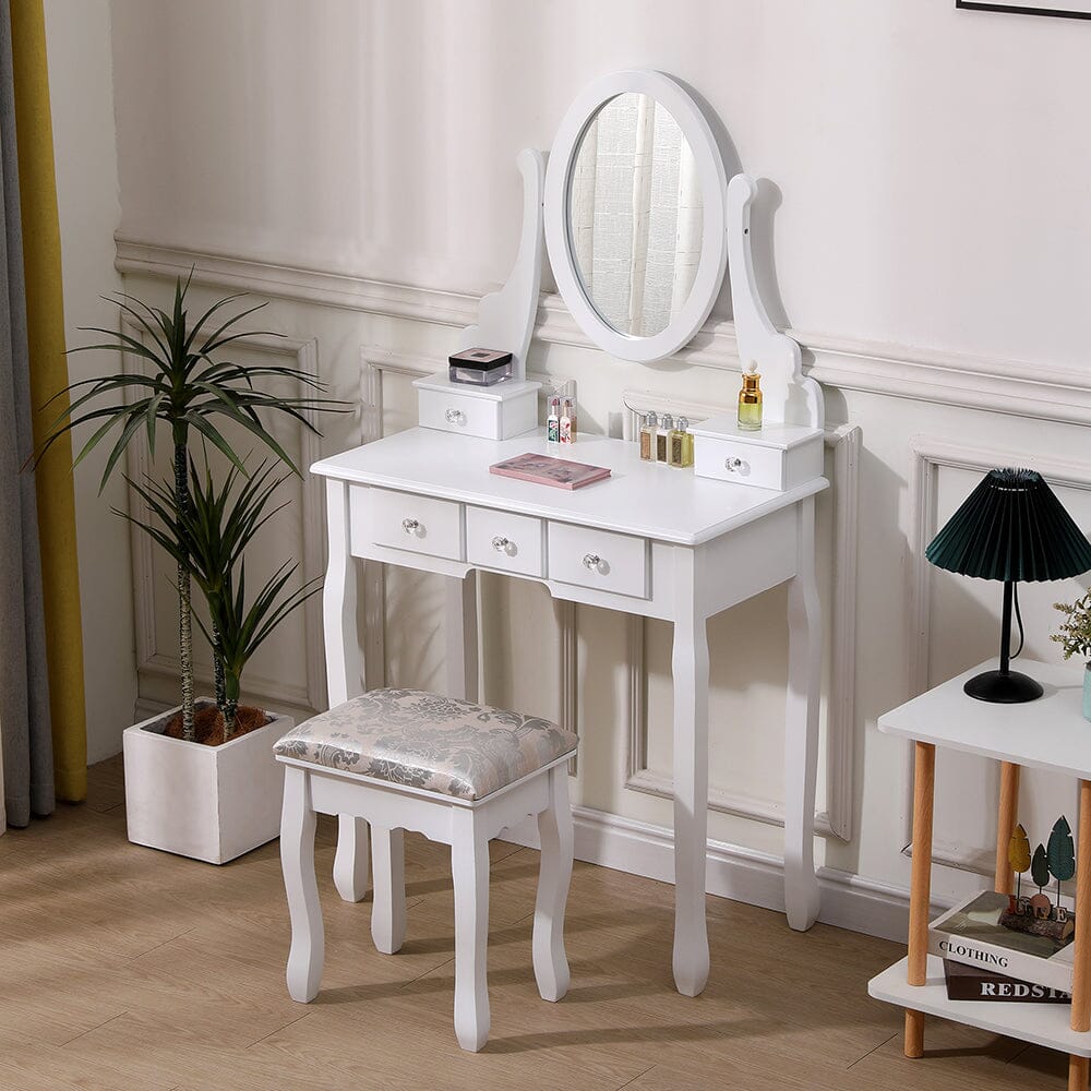 138.5cm H Makeup Vanity Desk with Mirror and Stool - House Comfort