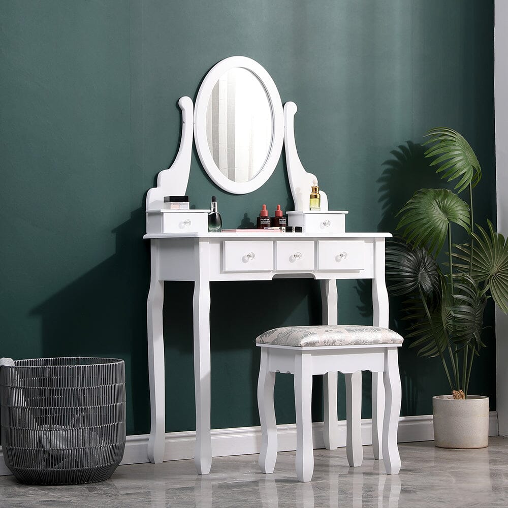 138.5cm H Makeup Vanity Desk with Mirror and Stool - House Comfort