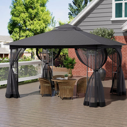 13ft Outdoor Pergola Premium Iron with Sheer Charcoal Gray Screens - House Comfort