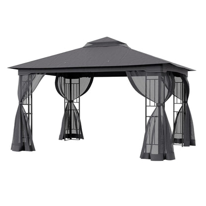 13ft Outdoor Pergola Premium Iron with Sheer Charcoal Gray Screens - House Comfort