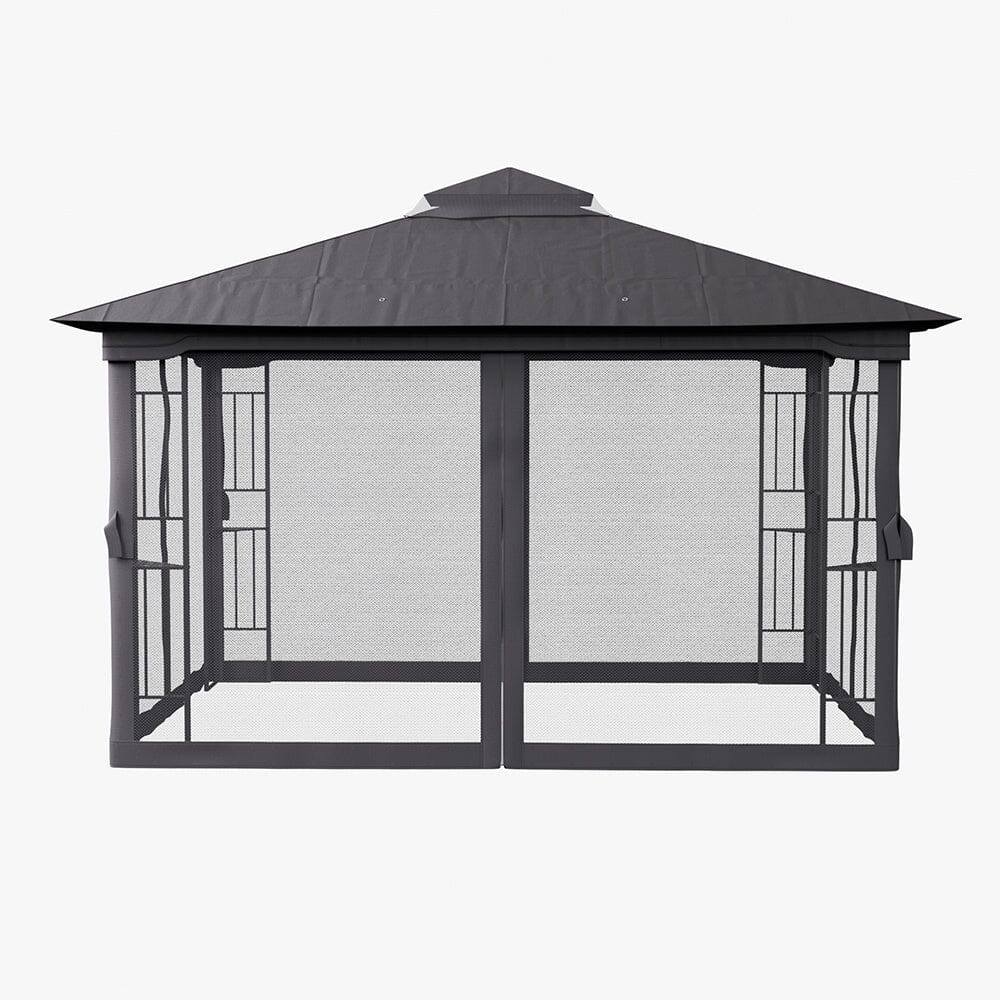 13ft Outdoor Pergola Premium Iron with Sheer Charcoal Gray Screens - House Comfort