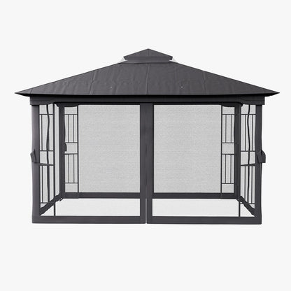 13ft Outdoor Pergola Premium Iron with Sheer Charcoal Gray Screens - House Comfort
