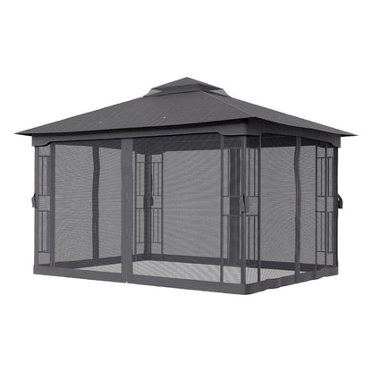 13ft Outdoor Pergola Premium Iron with Sheer Charcoal Gray Screens - House Comfort