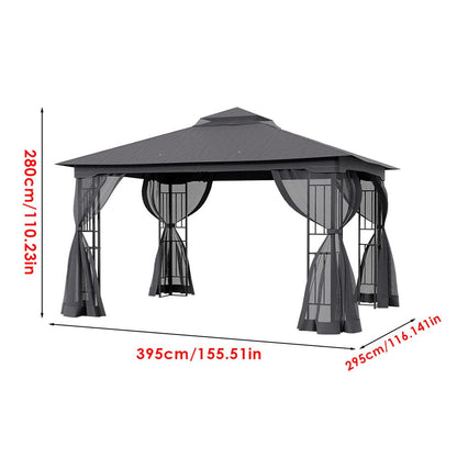 13ft Outdoor Pergola Premium Iron with Sheer Charcoal Gray Screens - House Comfort