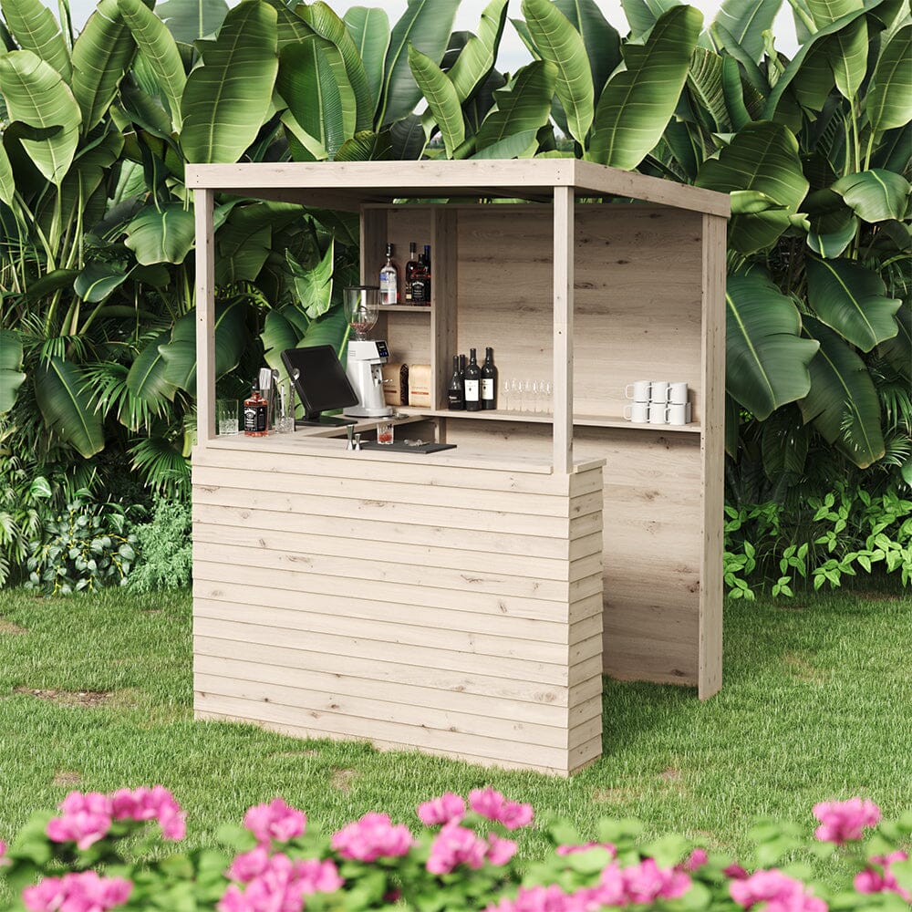140cm Wide Solid Wood Garden Bar With Pine Countertop - House Comfort