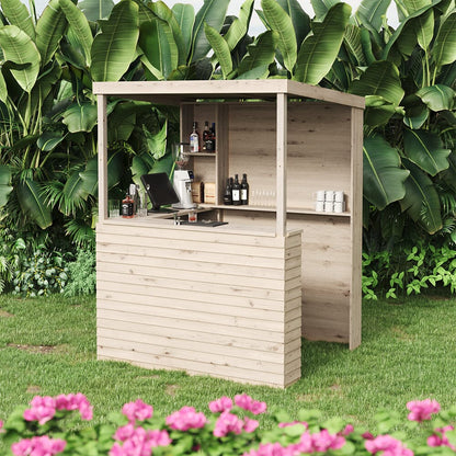 140cm Wide Solid Wood Garden Bar With Pine Countertop - House Comfort