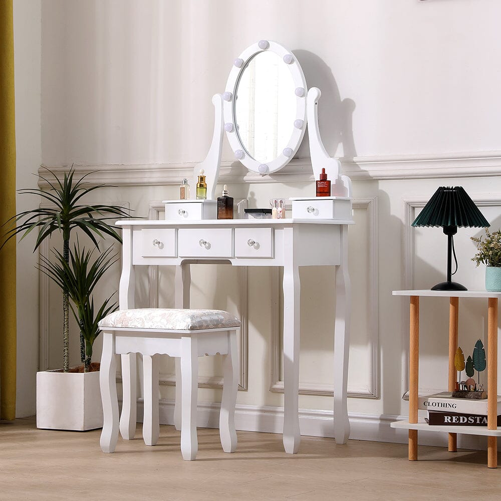 141.5cm H Lighted Makeup Vanity Desk with Mirror and Stool - House Comfort