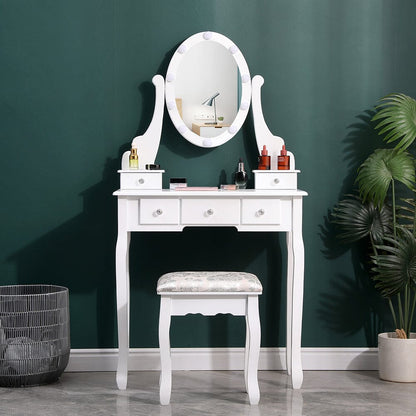 141.5cm H Lighted Makeup Vanity Desk with Mirror and Stool - House Comfort