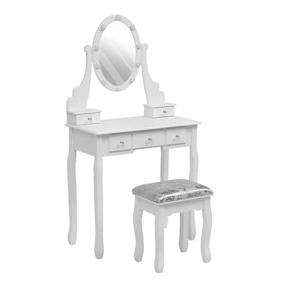 141.5cm H Lighted Makeup Vanity Desk with Mirror and Stool - House Comfort