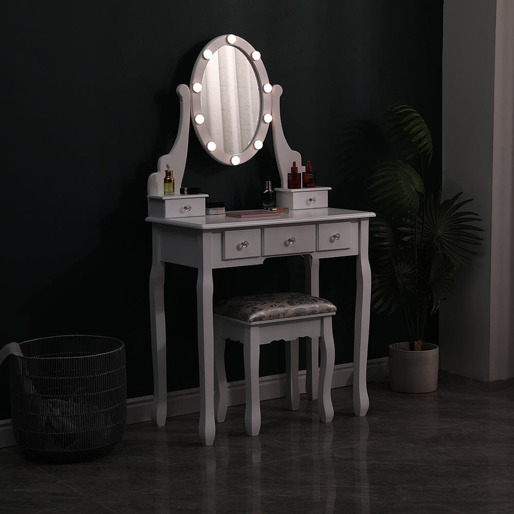 141.5cm H Lighted Makeup Vanity Desk with Mirror and Stool - House Comfort