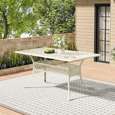 150cm Wide Garden Dining Table Hollow Cast Aluminium Tables White/Black