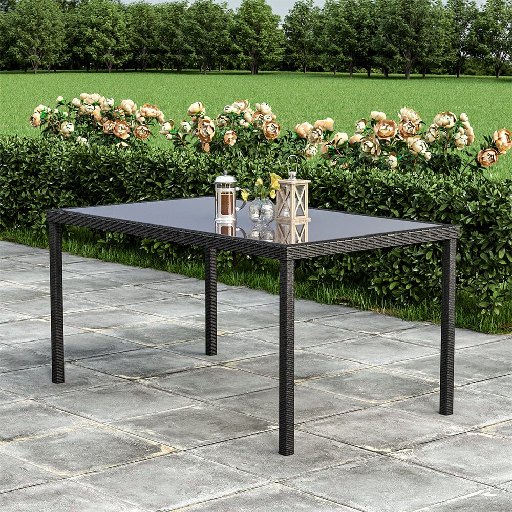 150cm Width Garden Dining Table Patio Outdoor Rectangle Table Black/Brown - House Comfort