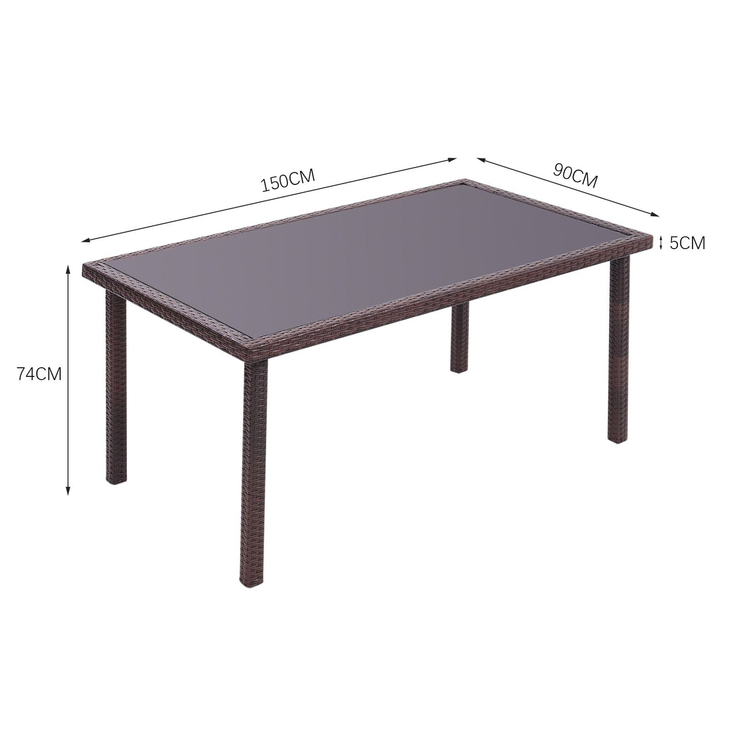 150cm Width Garden Dining Table Patio Outdoor Rectangle Table Black/Brown - House Comfort