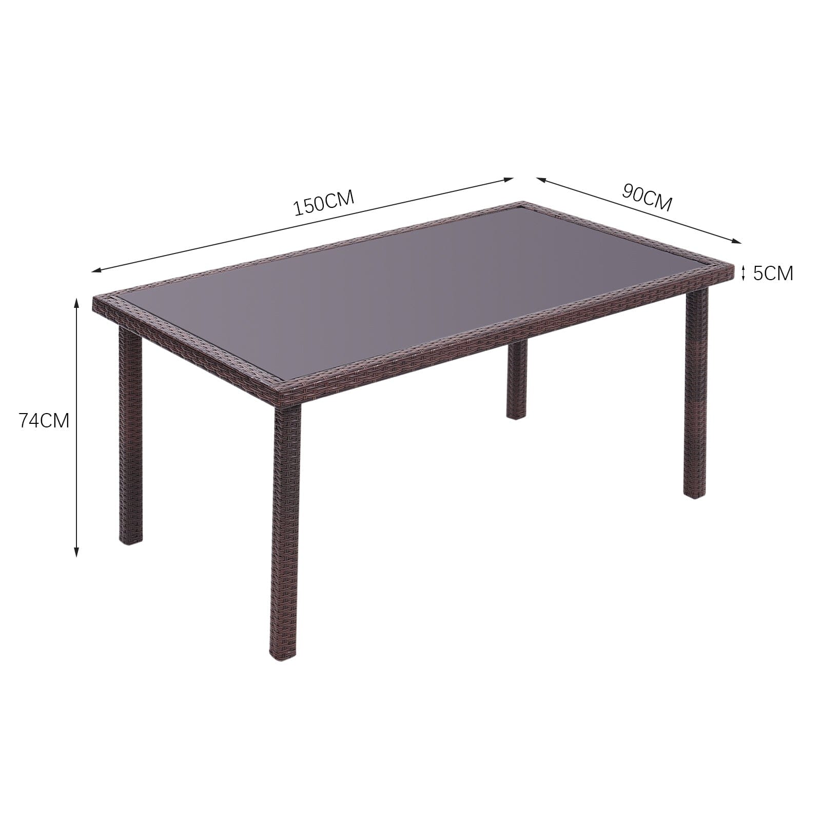 150cm Width Garden Dining Table Patio Outdoor Rectangle Table Black/Brown - House Comfort