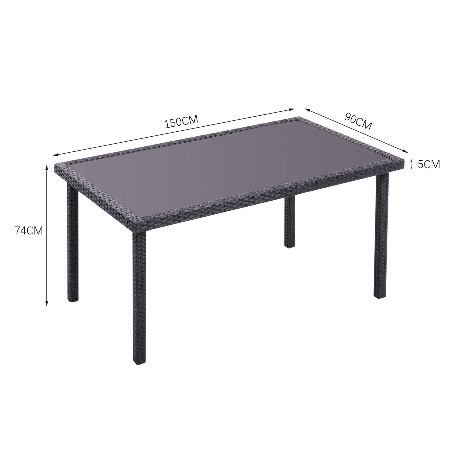 150cm Width Garden Dining Table Patio Outdoor Rectangle Table Black/Brown - House Comfort