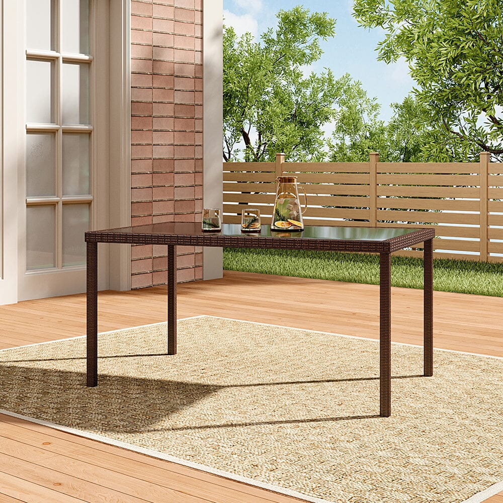 150cm Width Garden Dining Table Patio Outdoor Rectangle Table Black/Brown - House Comfort