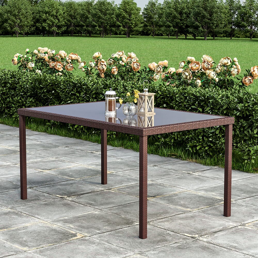 150cm Width Garden Dining Table Patio Outdoor Rectangle Table Black/Brown - House Comfort