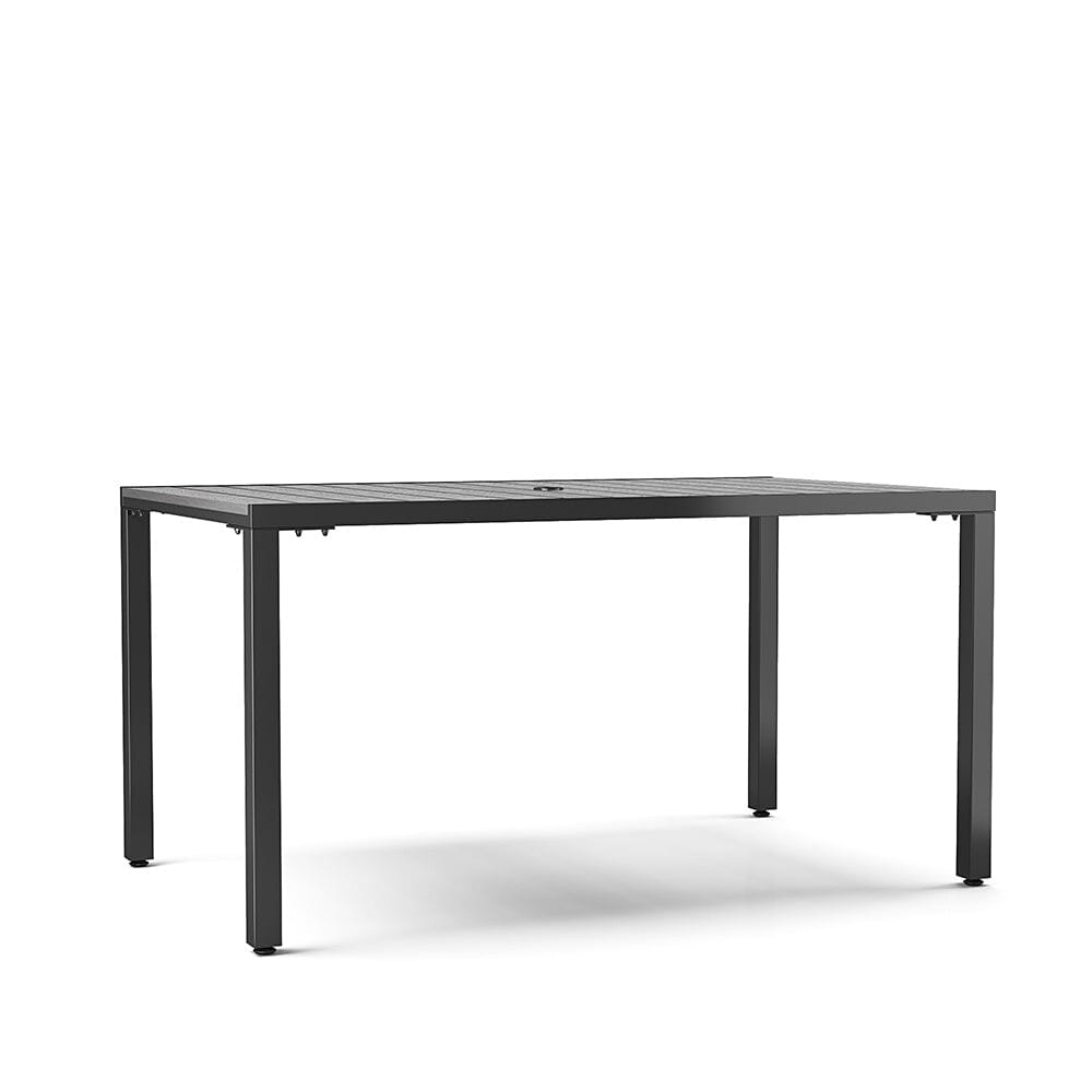 150cm Wood Effect Garden Dining Table with Parasol Hole in Grey - House Comfort