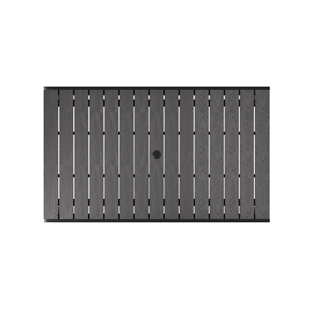 150cm Wood Effect Garden Dining Table with Parasol Hole in Grey - House Comfort