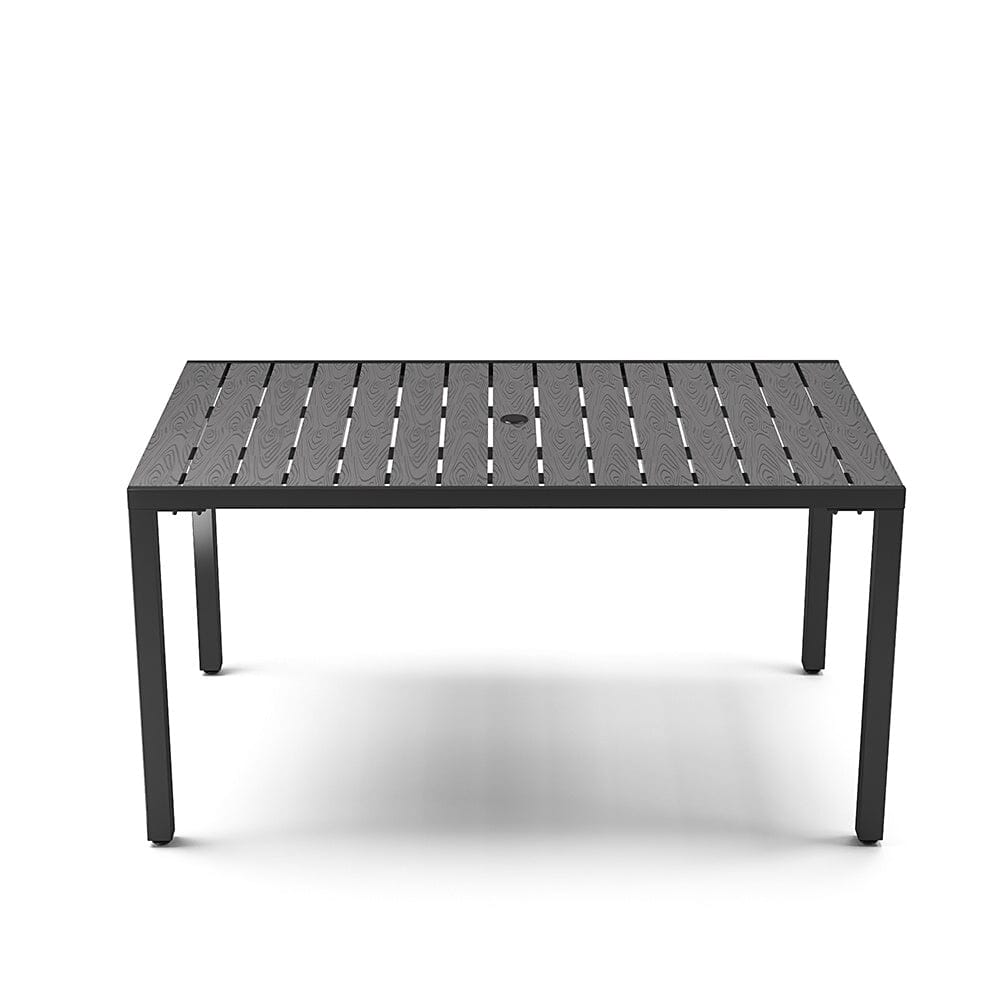 150cm Wood Effect Garden Dining Table with Parasol Hole in Grey - House Comfort