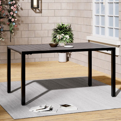 150cm Wood Effect Garden Dining Table with Parasol Hole in Grey - House Comfort