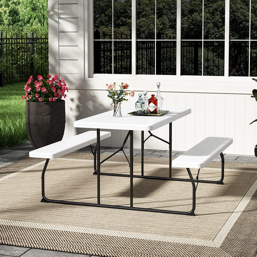 151cm W Foldable Picnic Table and Bench Set Black/White - House Comfort
