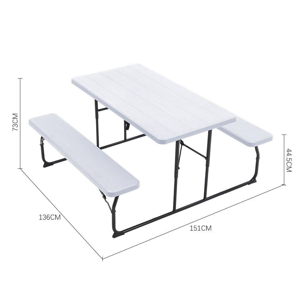 151cm W Foldable Picnic Table and Bench Set Black/White - House Comfort