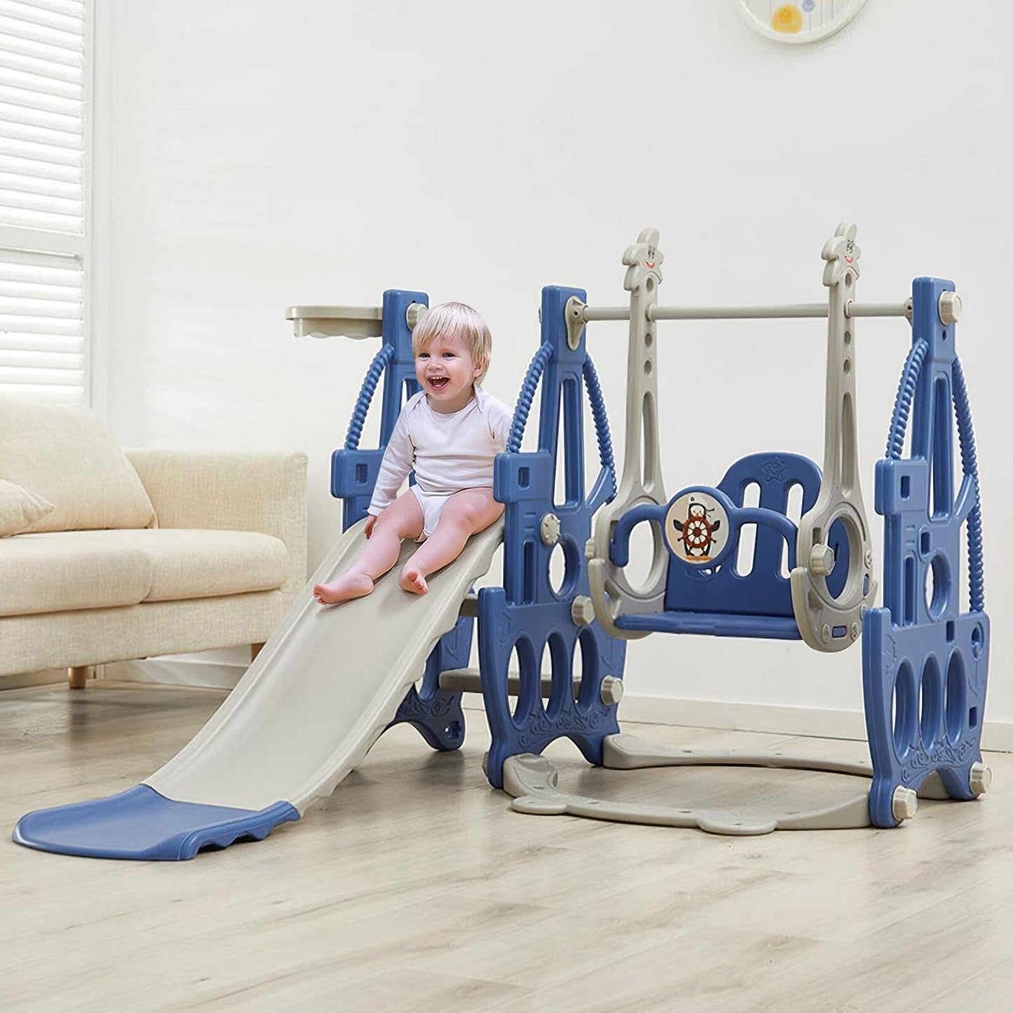 153cm W 3 in 1 Kids Swing and Slide Set Toddler Climber Playset - House Comfort