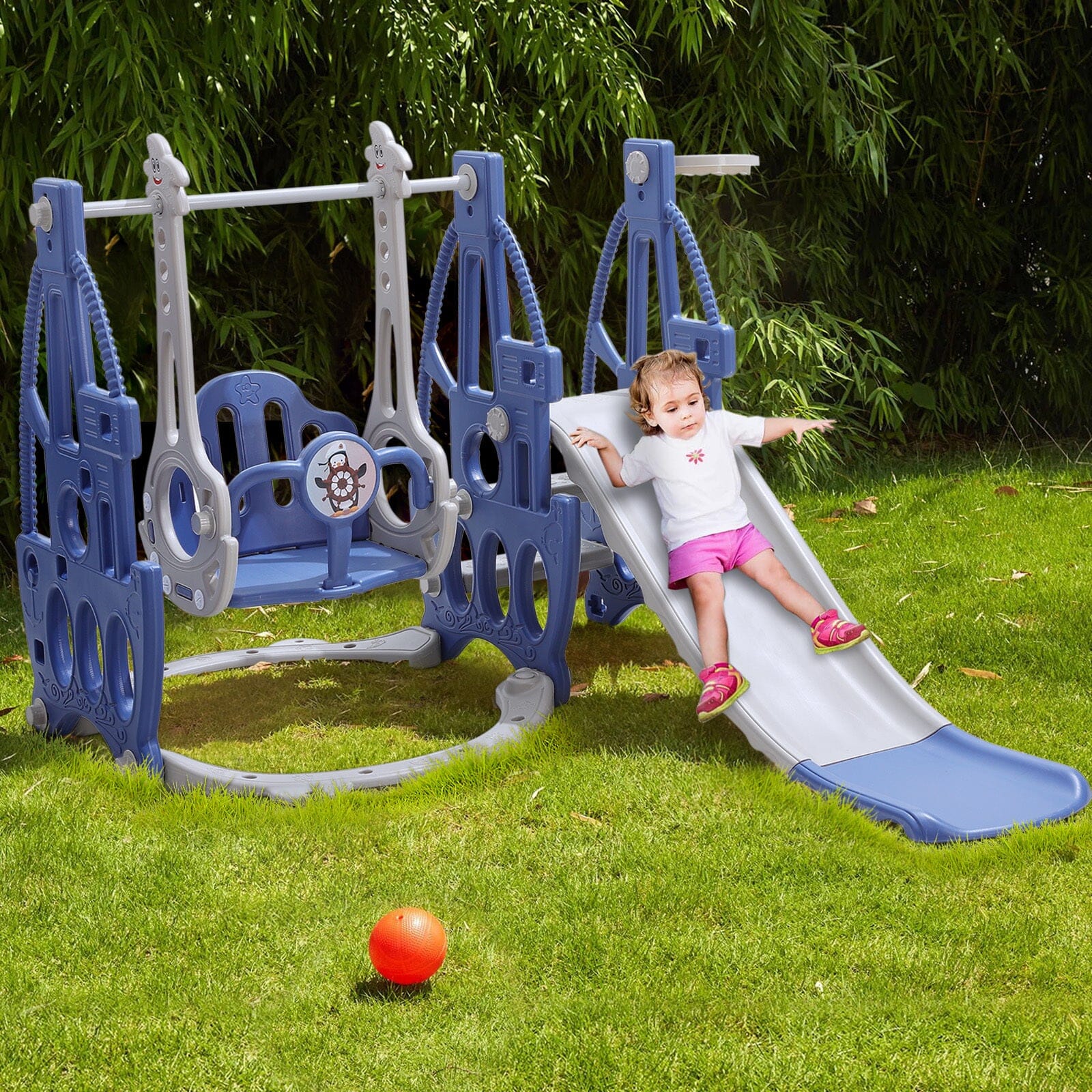 153cm W 3 in 1 Kids Swing and Slide Set Toddler Climber Playset - House Comfort