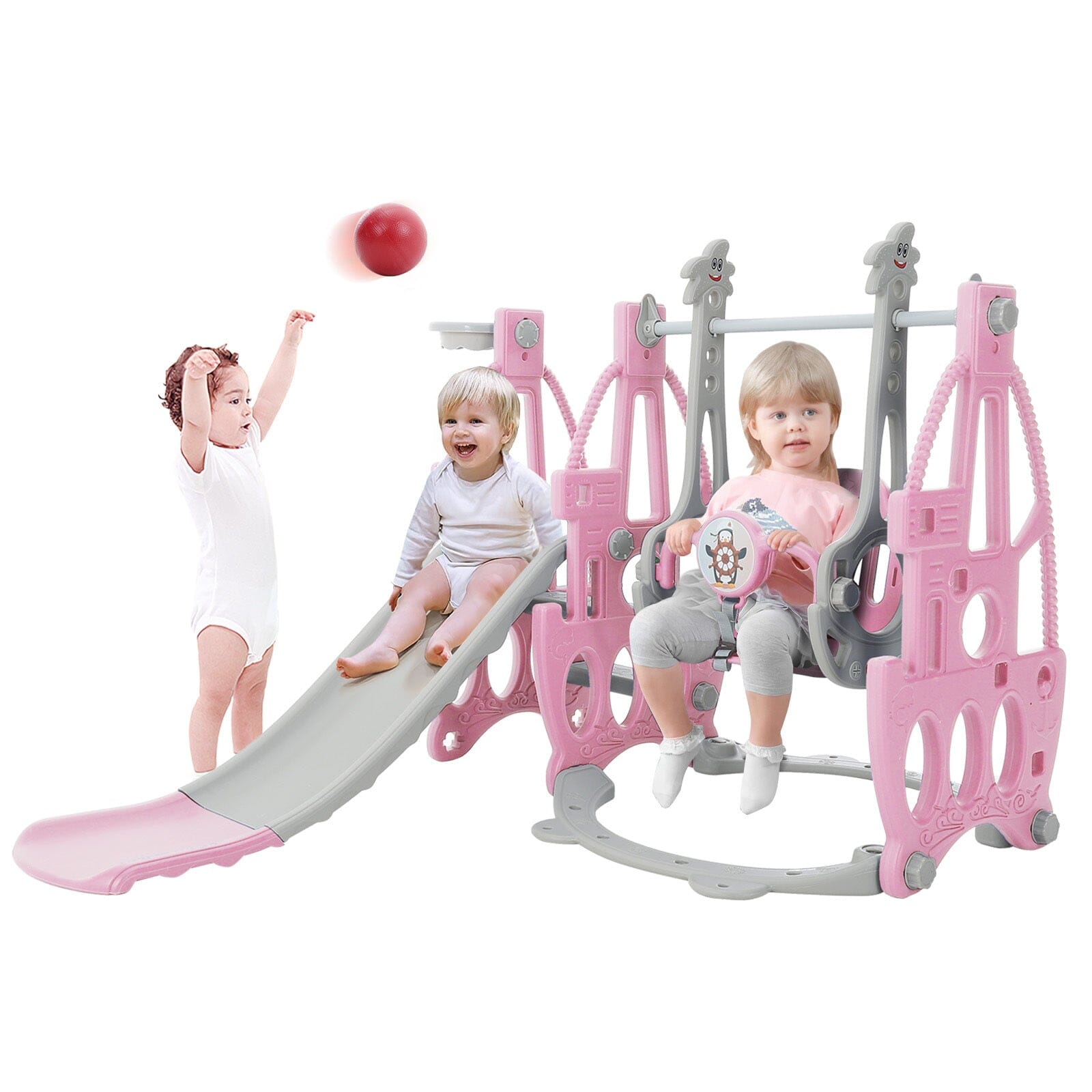 153cm W 3 in 1 Kids Swing and Slide Set Toddler Climber Playset - House Comfort