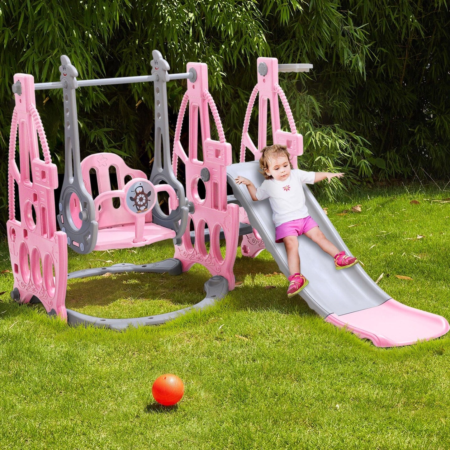 153cm W 3 in 1 Kids Swing and Slide Set Toddler Climber Playset - House Comfort