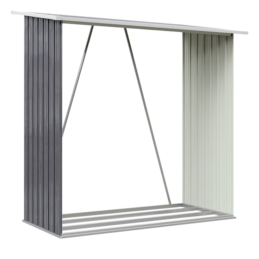 164cm L Firewood Storage Shed Metal Log Holder Fire Wood Rack Garden Patio Shelter - House Comfort