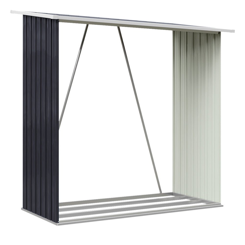 164cm L Firewood Storage Shed Metal Log Holder Fire Wood Rack Garden Patio Shelter - House Comfort