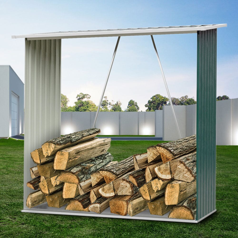 164cm L Firewood Storage Shed Metal Log Holder Fire Wood Rack Garden Patio Shelter - House Comfort