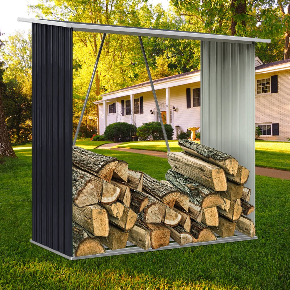 164cm L Firewood Storage Shed Metal Log Holder Fire Wood Rack Garden Patio Shelter - House Comfort